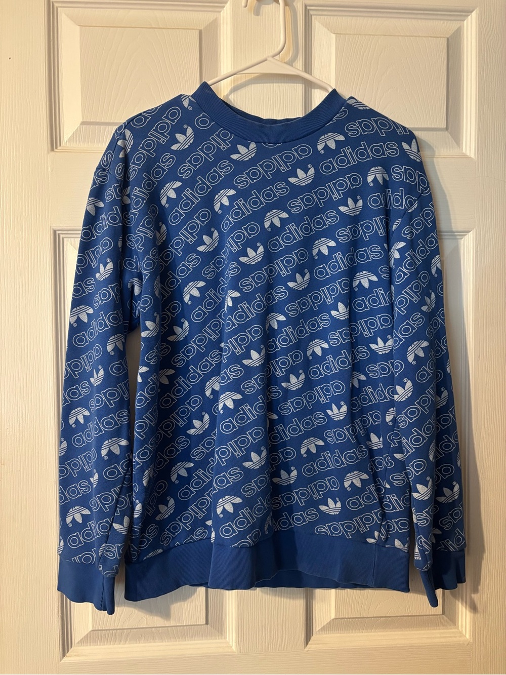 adidas Blue All-Over Logo Crewneck Sweatshirt